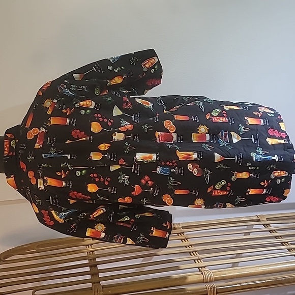 Vintage tropical cocktail shirt made in USA size L black short sleeve - Picture 5 of 10